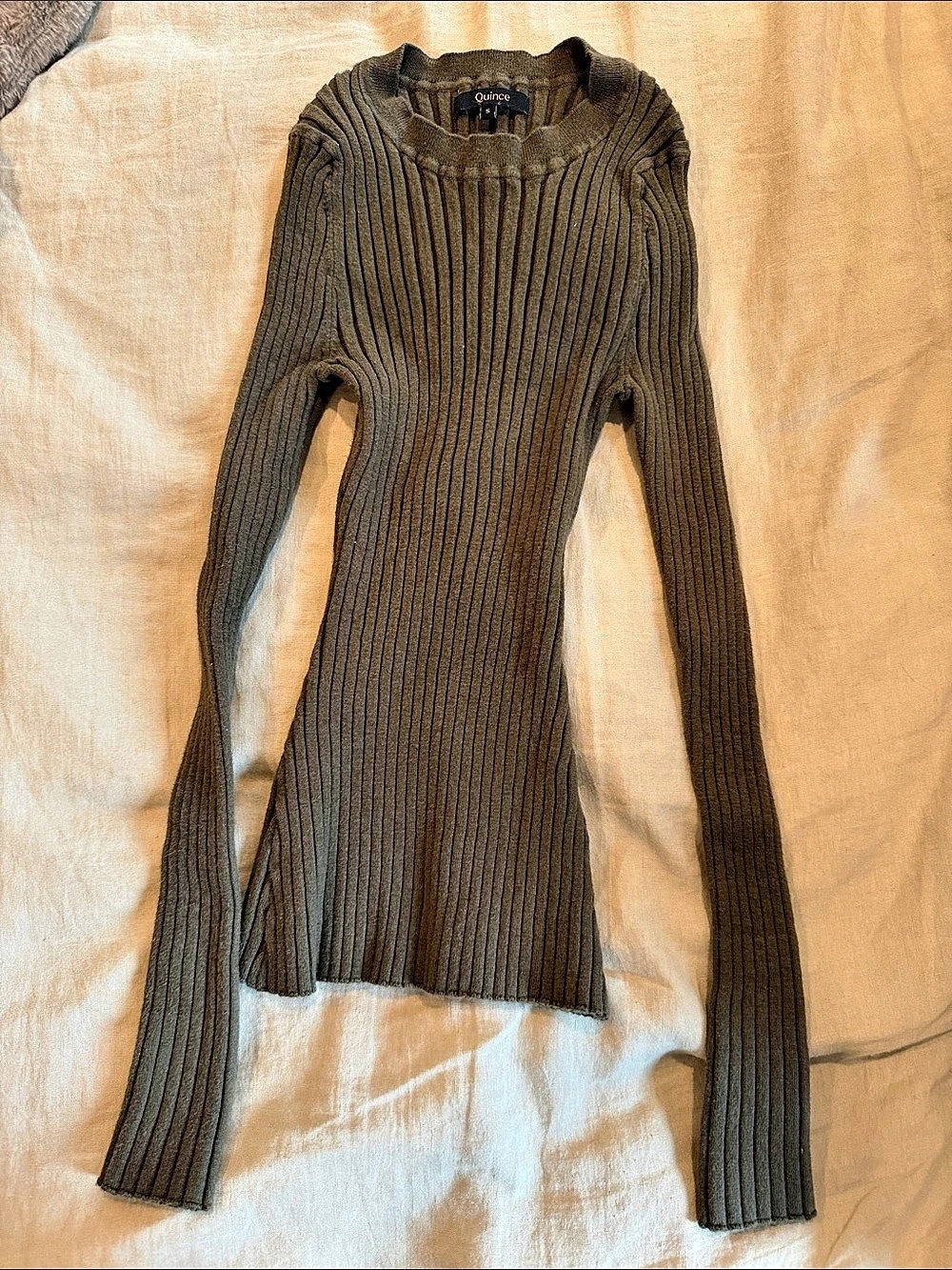 Quince Cotton Ribbed Long Sleeve Sweater - Green